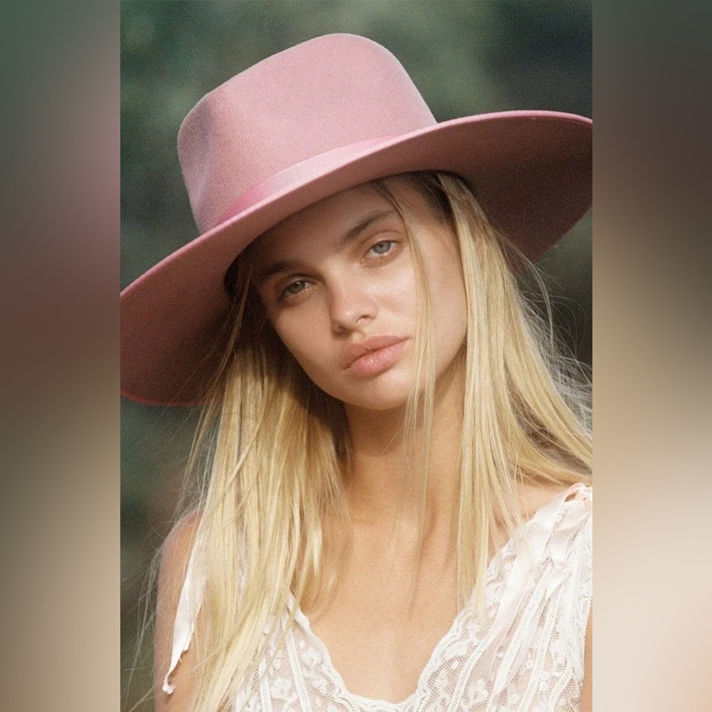 Anthropologie Blush Fedora with Feather Detail